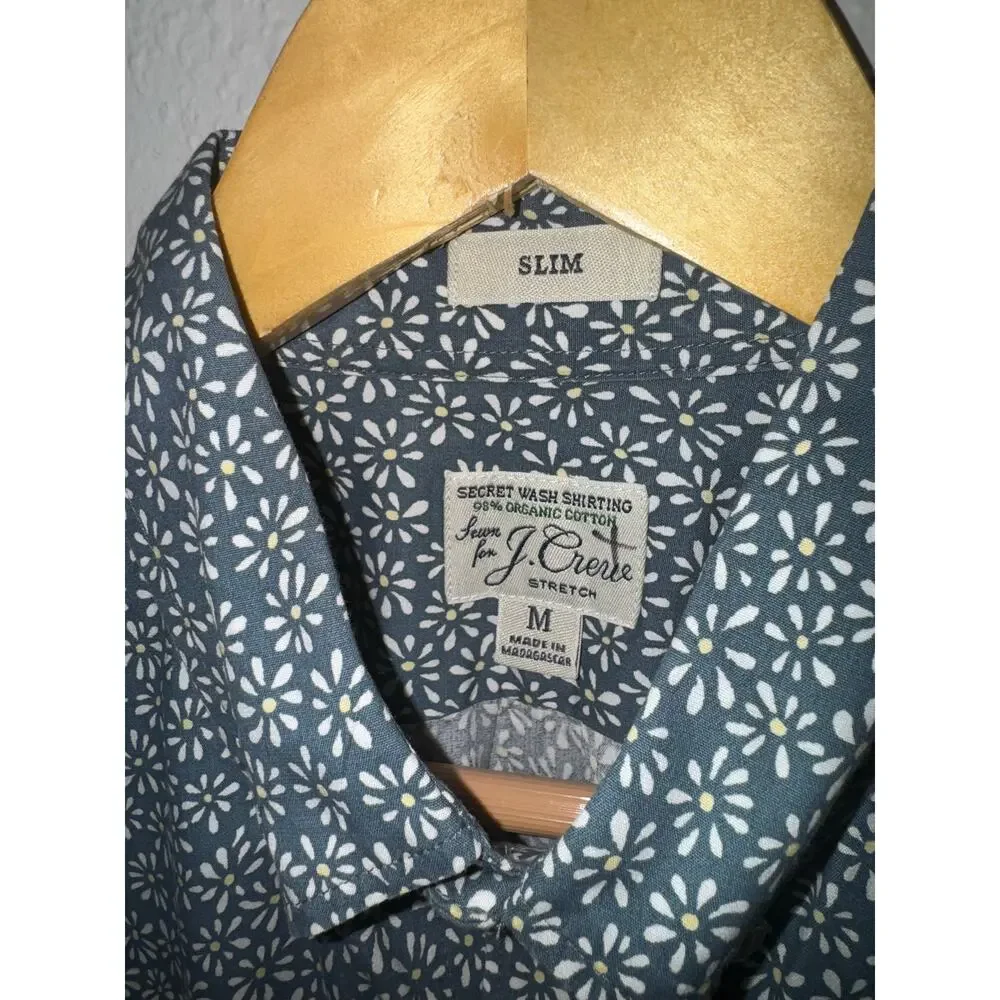 J Crew Organic Cotton Stretch Daisy Button Sown Long Sleeve Shirt Men's Med Slim